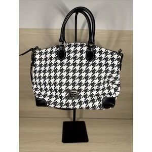 Dooney & Bourke Houndstooth Career Tote Coated Cotton‎ / Leather Satchel Handbag